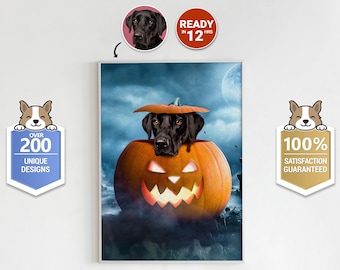 Halloween Pet Portrait: Custom Pumpkin Dog Painting (Digital Download)