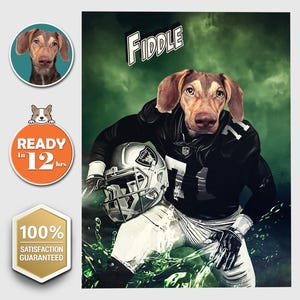 American Football Player Custom Pet Digital Portrait, Oakland City, California, Personalized Pet Portrait, Custom Dog Painting