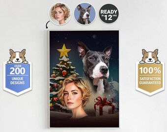 Christmas Pet Portrait: Custom Dog Painting, Pet Remembrance (Digital Download)