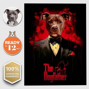 The Dogfather-parodie aangepast huisdier digitaal portret, gepersonaliseerd huisdierportret, huisdier herdenkingscadeau, aangepaste hond schilderij, huisdier minnaar cadeau