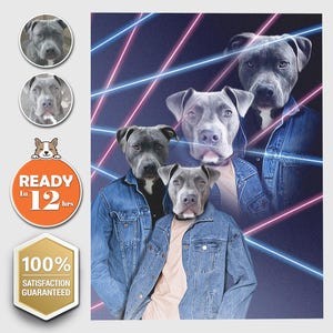 1980er Jahre 2 Rüden Lazer Portrait Benutzerdefinierte Haustier Digitales Porträt, Personalisiertes Tierporträt, Haustier Erinnerungsgeschenk, Benutzerdefinierte Hundemalerei, Haustier Geschenk