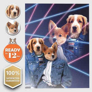 1980er Jahre 2 Weibchen Lazer Portrait Benutzerdefinierte Haustier Digitales Porträt, Personalisiertes Tierporträt, Haustier Erinnerungsgeschenk, Benutzerdefinierte Hundemalerei, Haustier Geschenk