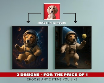 Retrato personalizado de perro astronauta: Arte espacial personalizado para mascotas (Descarga digital, 12 x 18 pulgadas JPG)