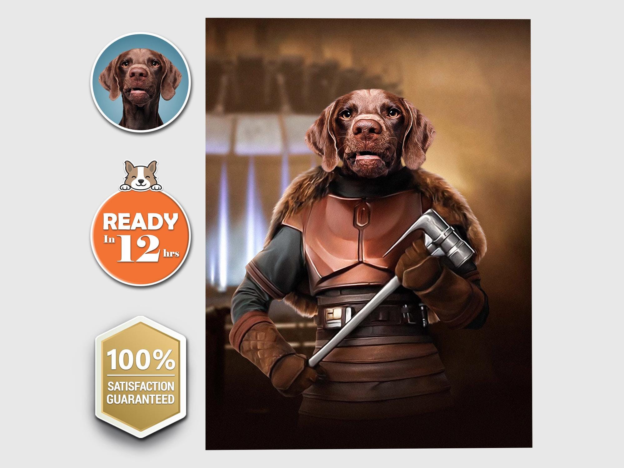 The Armorer Star Wars Parody Custom Pet Digital Portrait, Personalized Pet Portrait, Pet Remembrance Gift, Custom Dog Painting, Pet Lover