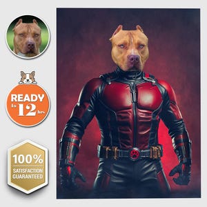 Ant Dog Super Hero Parody Custom Pet Digital Portrait, Personalized Pet Portrait, Pet Remembrance Gift, Custom Dog Painting, Pet Lover Gift