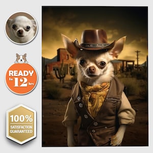 Portrait d'animal de compagnie personnalisé Far West : peinture de chien personnalisée (téléchargement numérique)