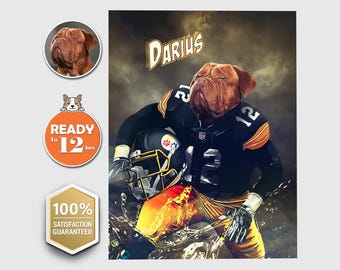 American Football Player Custom Pet Digital Portrait, Pittsburgh City, Pennsylvania, Personalized Pet Portrait, Custom Dog Painting