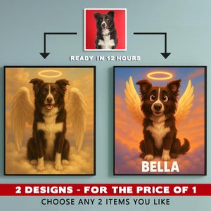 Angel Dog Portrait, Custom Pet Memorial Art, Dog with Wings and Halo, Personalized Pet Loss Gift, Realistic & Cartoon Style
