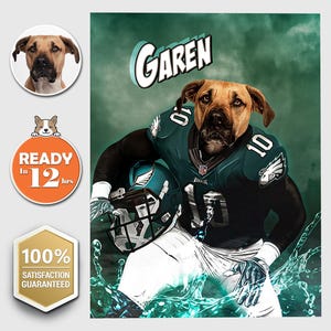 American Football Player Custom Pet Digital Portrait, Philadelphia City, Pennsylvania, Personalized Pet Portrait, Custom Dog Painting