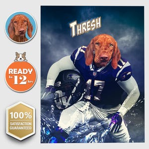 American Football Player Custom Pet Digital Portrait, Baltimore City, Maryland, Personalized Pet Portrait, Custom Dog Painting