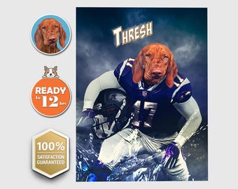 American Football Player Custom Pet Digital Portrait, Baltimore City, Maryland, Personalized Pet Portrait, Custom Dog Painting