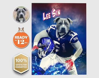 American Football Player Custom Pet Digital Portrait, New York City, New York State, Personalized Pet Portrait, Custom Dog Painting