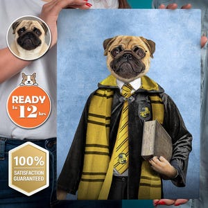 Harry Doggo Wizard HufflePug Parody Pet Custom Canvas, Personalized Pet Portrait, Pet Remembrance Gift, Custom Dog Painting, Pet Lover Gift