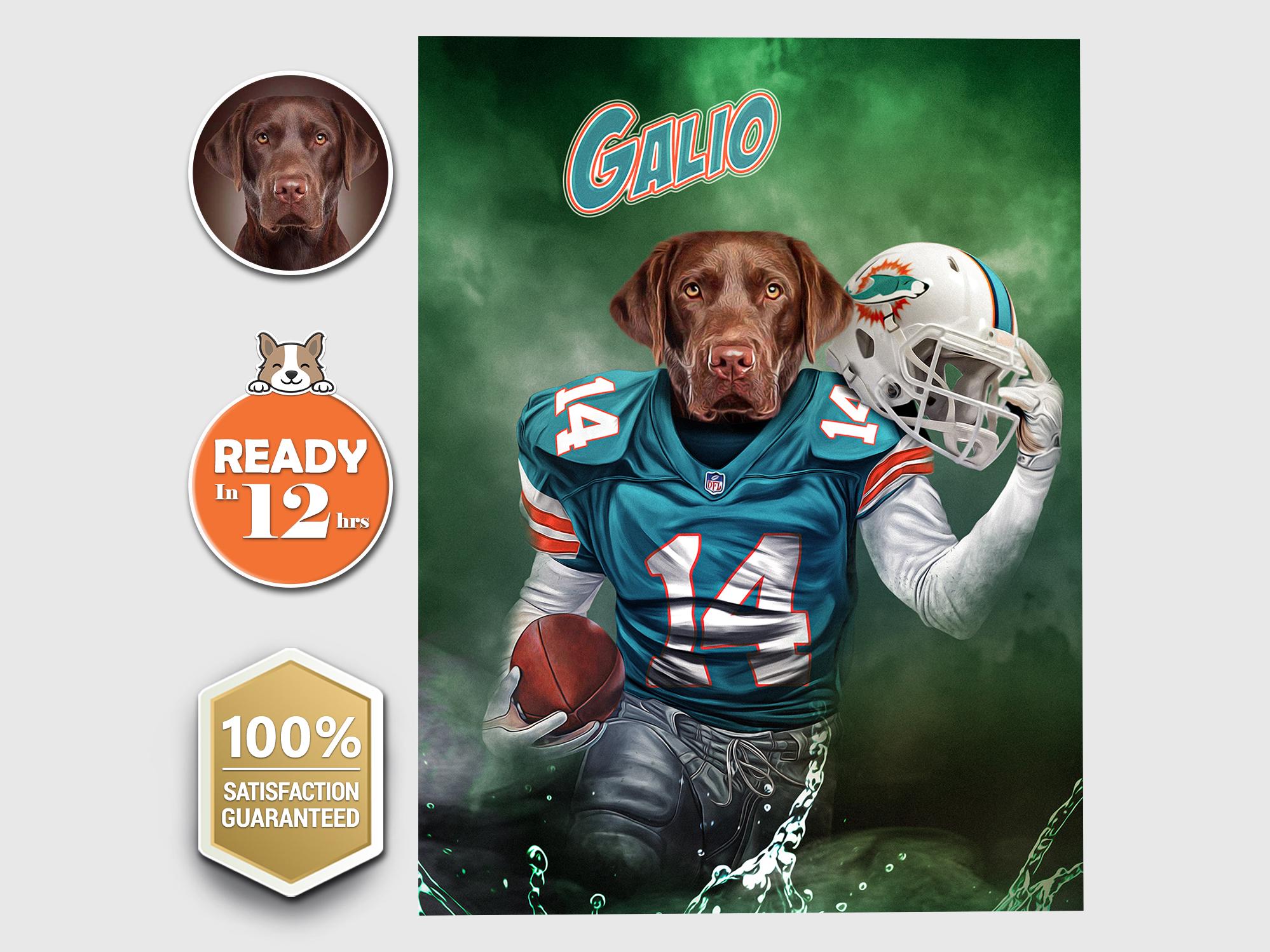 American Football Player Custom Pet Digital Portrait, Miami City, Florida, Personalized Pet Portrait, Custom Dog Painting