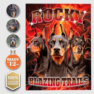 90er Jahre Vintage Bootleg Blazende Spuren Personalisiertes Haustier Digitales Portrait, Personalisiertes Tierportrait, Haustiererinnerungsgeschenk, Personalisiertes Hundebild, Geschenk