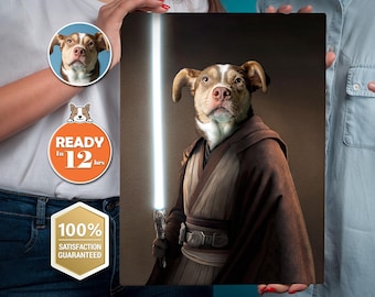 Jedi Obiwan Kenobi Star Wars Parody Pet Custom Canvas, Personalized Pet Portrait, Pet Remembrance Gift, Custom Dog Painting, Pet Lover Gift