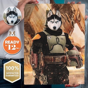 Boba Fett Star Wars Parody Pet Custom Canvas, Personalized Pet Portrait, Pet Remembrance Gift, Custom Dog Painting, Pet Lover Gift