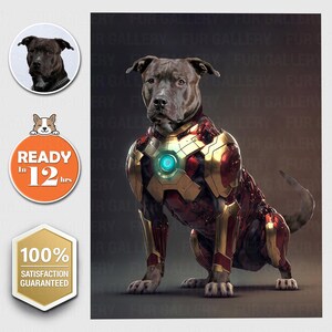 Portrait d&#39;animal de compagnie Iron Man : oeuvre d&#39;art personnalisée pour chien super-héros (téléchargement numérique)