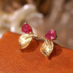 18K Solid Gold Natural Diamond Ruby Butterfly Earrings | Dainty 0.50ct Ruby Studs | July Birthstone Gift for Her | WeLoveDiamond Canada