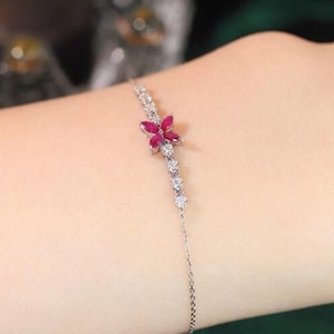 18K Solid Gold Natural Diamond Ruby Clover Bracelet | 0.40ct Real Ruby Jewelry | Elegant Wedding Engagement Gift | WeLoveDiamond Canada