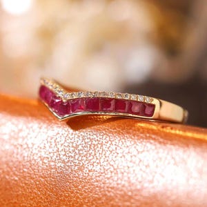 18K Solid Gold Ruby Ring, 0.65ct Natural Ruby & Diamond Ring, US5-US9 Dainty July Birthstone, Wedding Engagement Gift