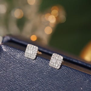 Dainty Diamond Stud Earrings - Classic Diamond Earrings, 18K Solid Gold Full Diamond Stud Earrings, Diamond Earrings