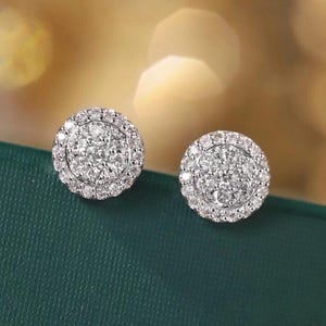 Classic Cluster Round Diamond Earrings - 18K Solid Gold Diamond Stud Earrings for Women