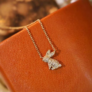 Dainty Bunny Necklace, 18K Gold Real Diamond Rabbit Necklace, Birthday Gift, Animal Necklace, Easter Necklace