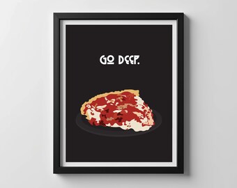 Chicago Deep Dish Pizza Poster, Chicago Wall Art Print, Deep Dish Pizza Art, Windy City Kitchen Decor, Foodie Gift for Chicago Lovers