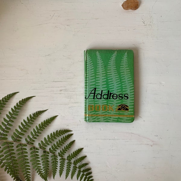 Vintage Fern Address Book - Ferns Motif Green Mini Blank Book - Letter Writing
