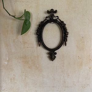 Vintage Ornate Italian Metal Frame - Wall Mount - Dark Gold Tone Little Oval Frame Made in Italy