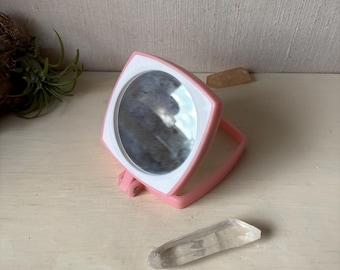 Vintage Pink Plastic Standing Mirror Made in Japan - Magnifying Pocket Mirror