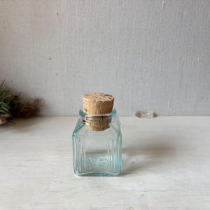 Vintage Aqua Glass Corked Jar Made in Italy - Small Salt or Alothecary Jar with Cork - Blue Green Glass
