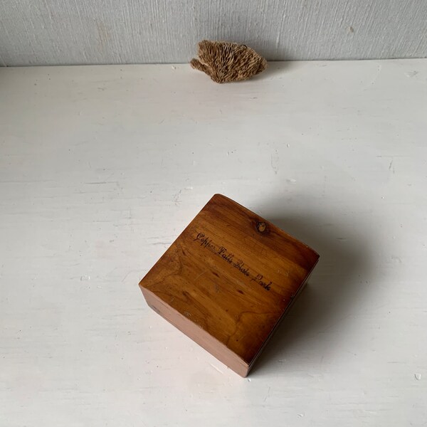 Vintage Cedar Jewelry Box Copper Falls  - Wooden Latched Ring Box - Old Wood Treasure Stash Box