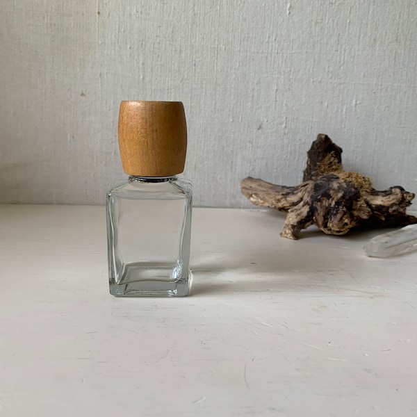 Vintage Wood Top Bottle - Wooden Cap - Wooden Screw Lid Cute Stash Bottle - Tiny Terrarium