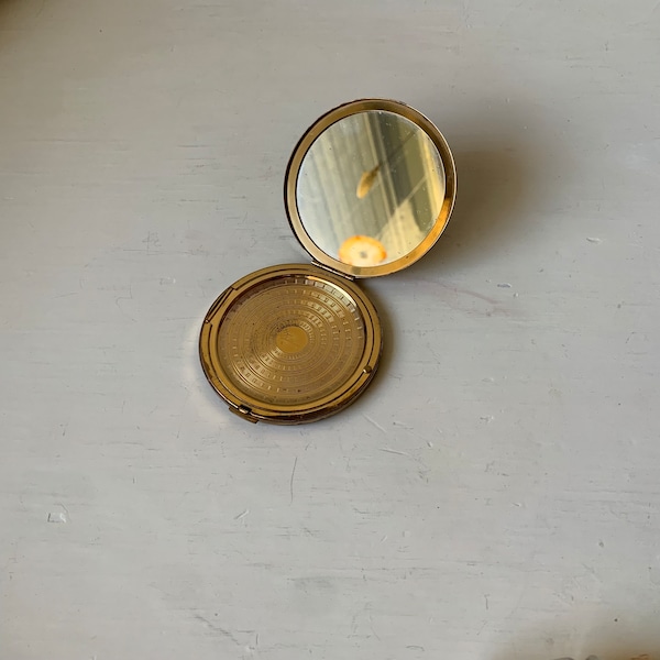 Vintage Compact - Elgin Distressed Gold Tone Compact with Mirror - Vintage Makeup - Masonic