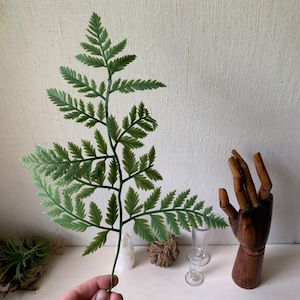 Vintage Faux Fern Frond - Stem Ferns Spray - Fake Greenery Purple Thumb - Faux Houseplant - Artificial Fern