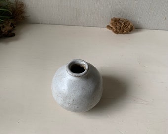 Vintage Round Vase - Orb Like Ceramic Vase - White Glaze Studio Pottery Pod Shape Vase Planter
