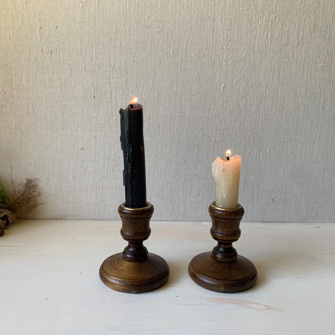 Vintage Wood Candlesticks Simple 70s Turned Wood Natural Etsy