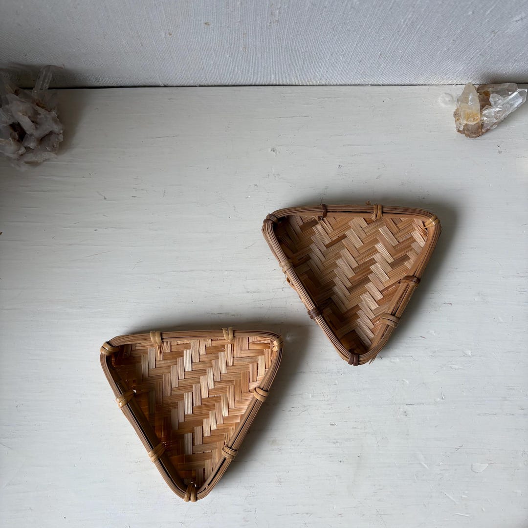 Vintage Bamboo Triangle Mini Trays 2 - Natural Fiber Catchall Pair - Etsy
