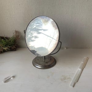 Vintage Cloudy Mirror Vanity - Rotating Double Sided Magnifying Metal Stand Makeup Mirror