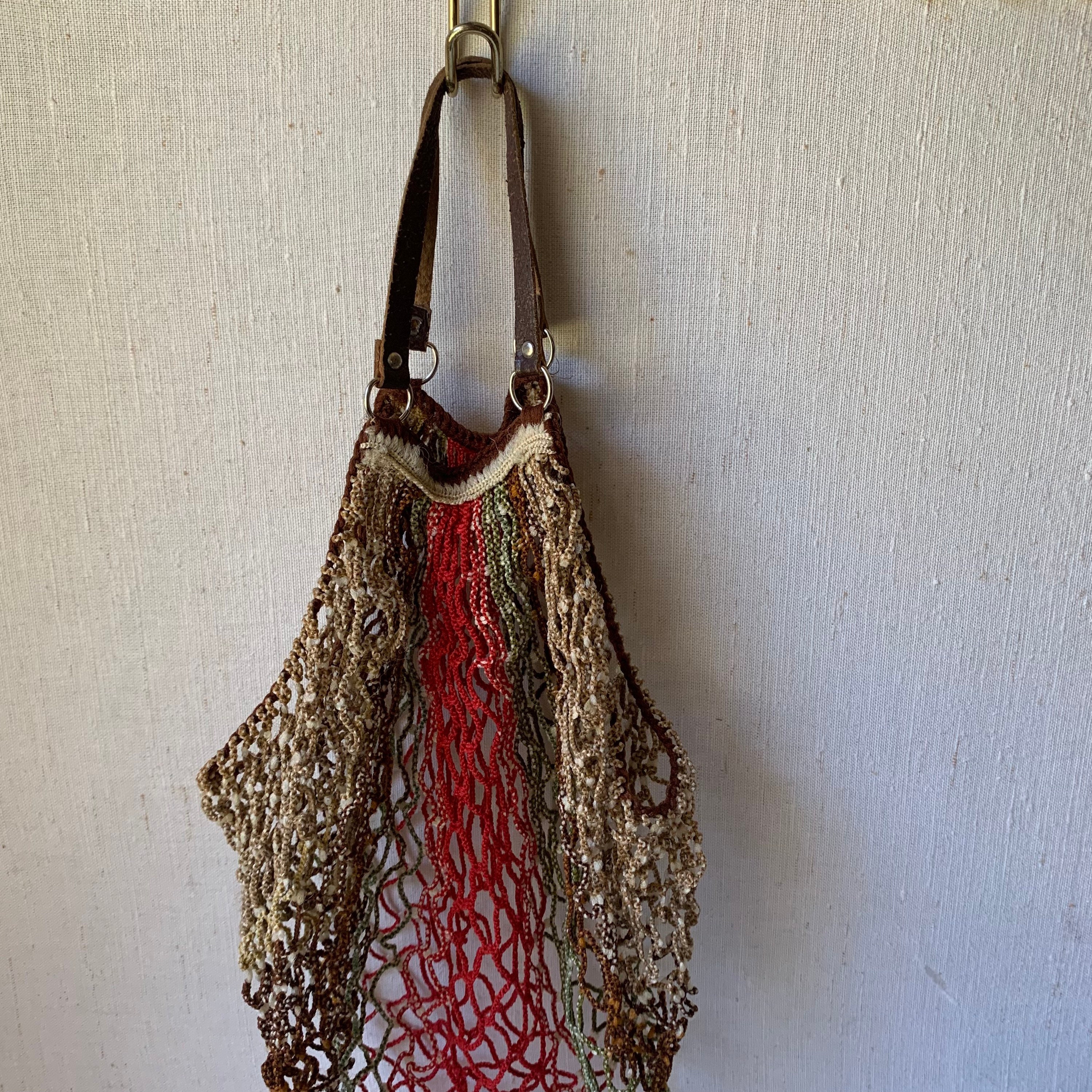 Vintage French Market Bag Net Bag Leather Handles Colorful - Etsy