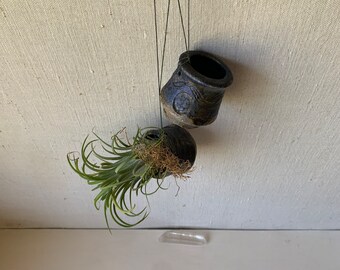 Vintage Ceramic Hanging Vessels - Pair of Pottery Pots with Holes - Hanging Planters - Incense - Tiny Pottery