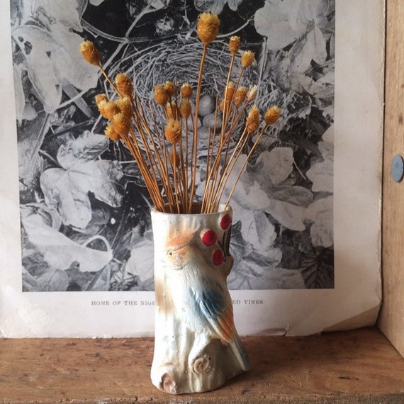 Vintage Faux Bois Vase Or Planter White Wood Chalkware Bud Etsy