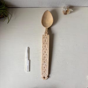 Vintage Carved Wood Spoon Romania - Pale Wooden Beautiful Detailed Carvings Spoon - Wall Hanging