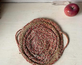 Vintage Handmade Braided Mat Basket  *Tattered*