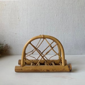 Vintage Bamboo Holder - Mail Ephemera Napkins Natural Arch Display - Arched Tiger Bamboo