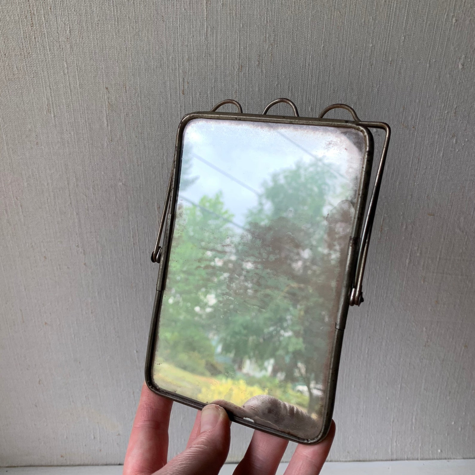 Vintage Easel Back Cloudy Mirror Chrome Easelback