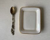 Vintage Gold Edge Simple Dish by Lenox - Catchall Keys Change Snack Candle Mini Tray - Off White Ivory Porcelain