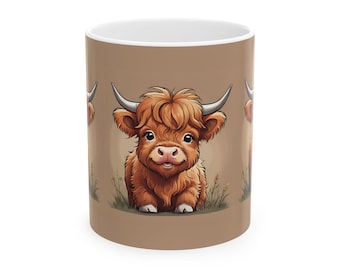Highland Cow Ceramic Coffee Mug Farmhouse Kitchen Decor